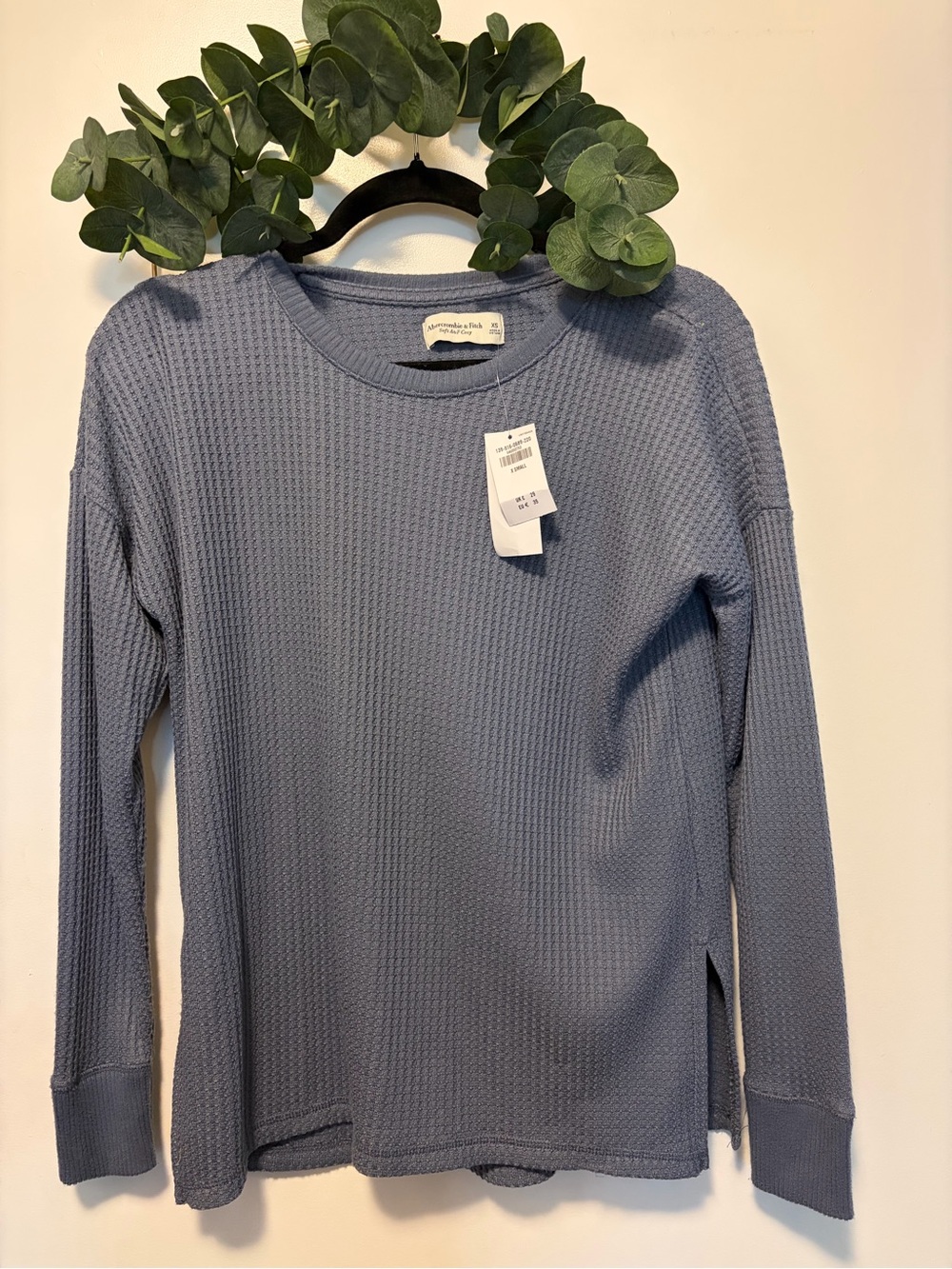 Abercrombie & Fitch Dusty Blue Waffle Knit Crewneck Top